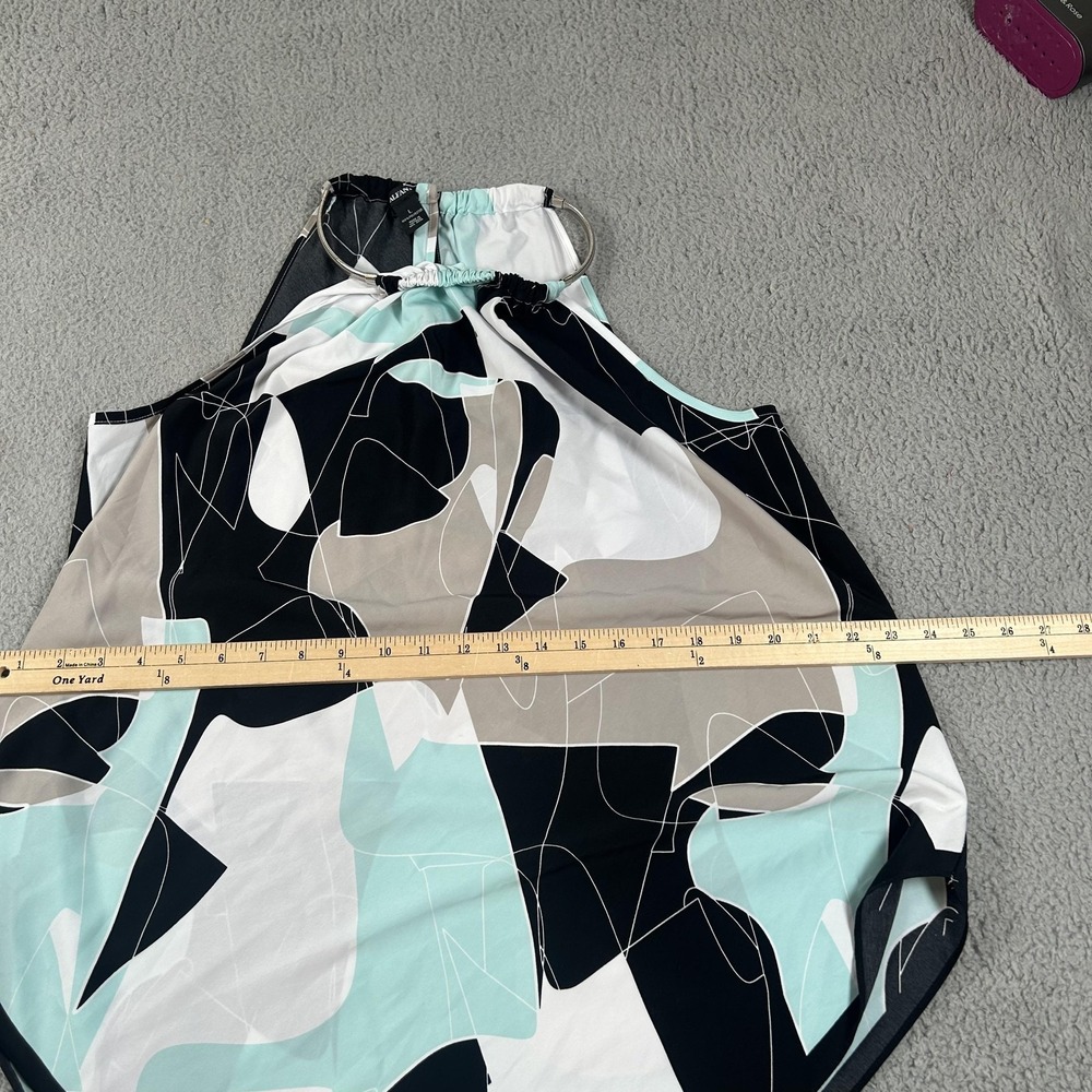 Alfani Shirt Womens Large Black Mint Beige Halter Handkerchief Hem Abstract - Picture 11 of 13